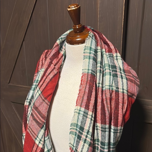 Plaid Infinity Scarf in Red and Green - Picture 3 of 5